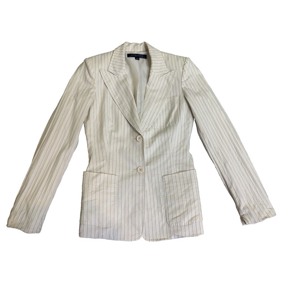 Vtg Anne Klein Blazer Womens Size 2 White w/ Stripes Shoulder Pads Sport Coat - Picture 6 of 14